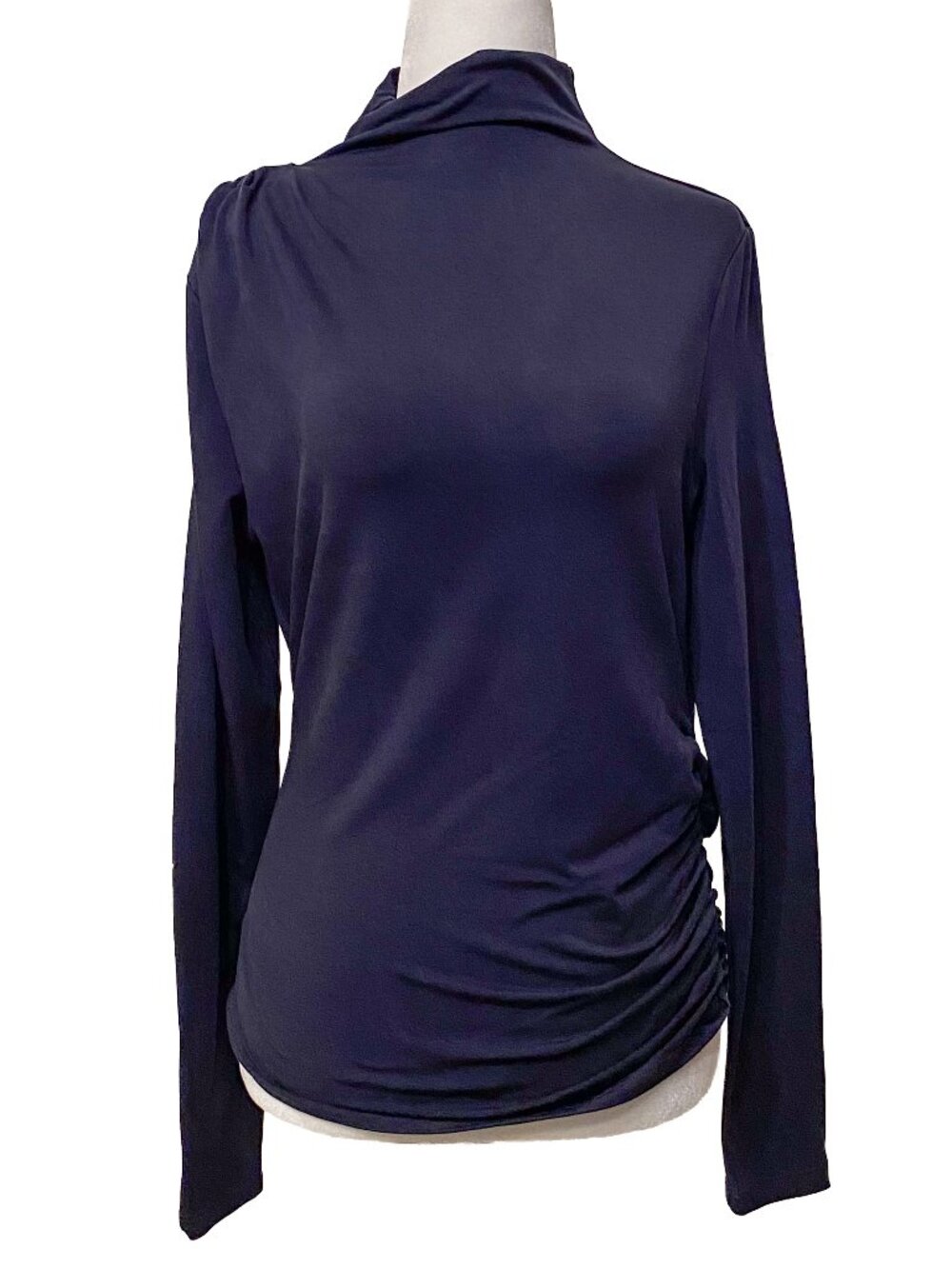 VERONICA BEARD Mylie Navy Blue Mock Neck Ruched Long Sleeve Top M Minimalist